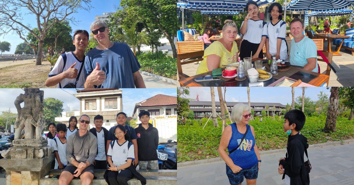 Jajal Kemampuan Berbicara, English Club SLUB Adakan Talking to Foreigners di Pantai Bangsal, Sanur